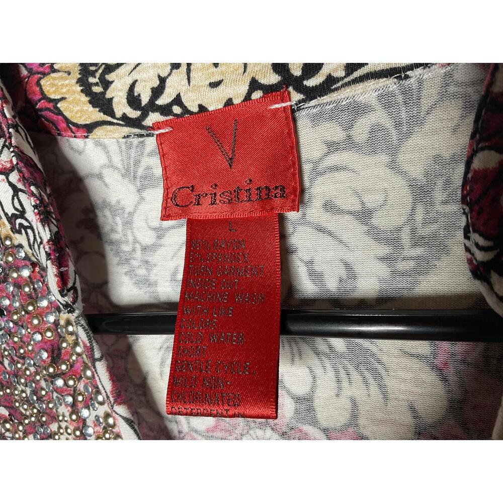 < Y2K V Cristina Floral V-Neck Embellished Top > - Picture 2 of 3